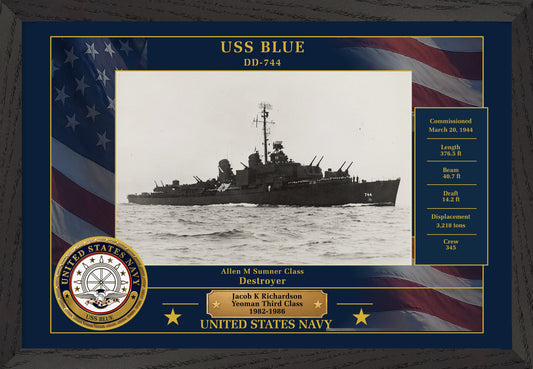 USS Blue DD-744 Framed Patriotic Photo