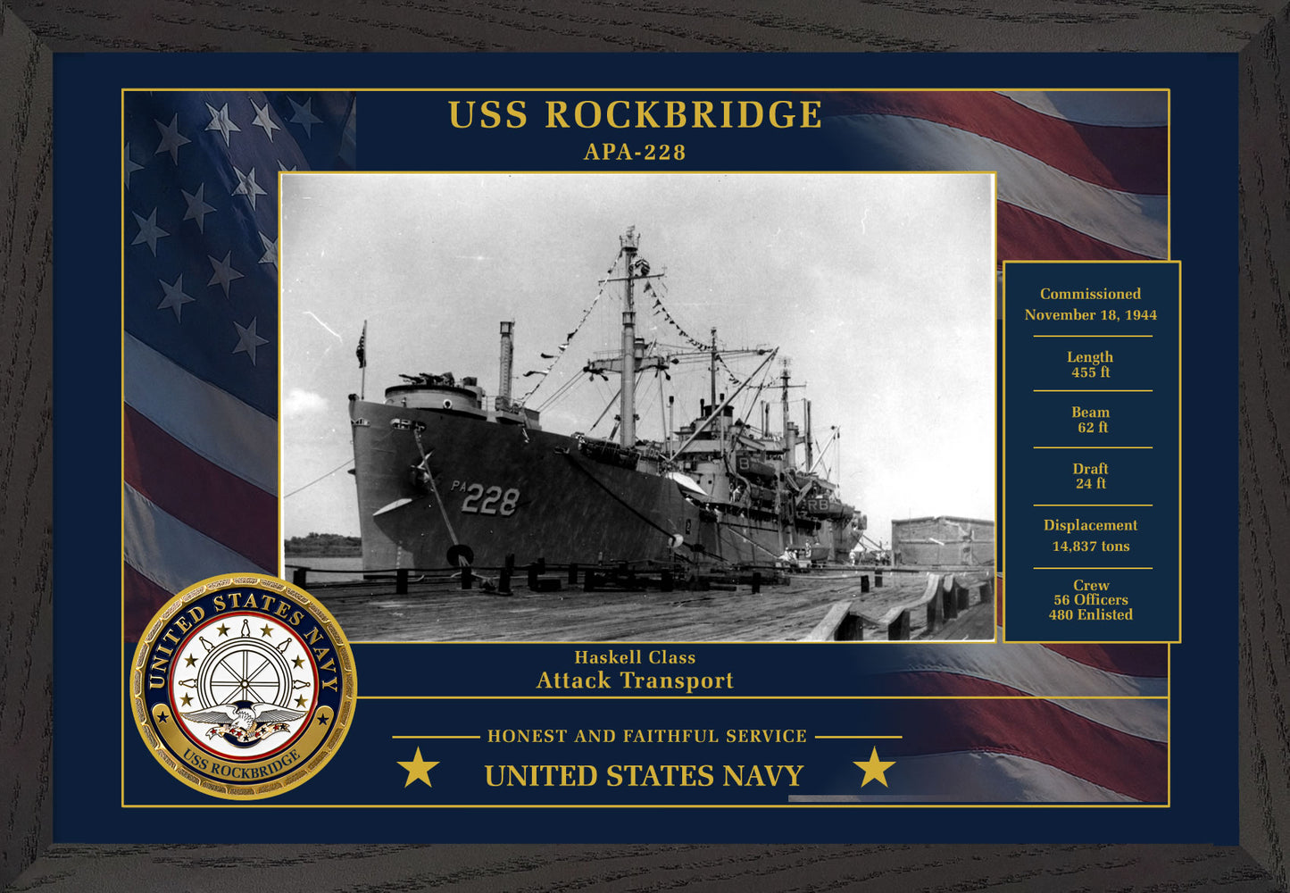 USS Rockbridge APA-228 Framed Patriotic Photo