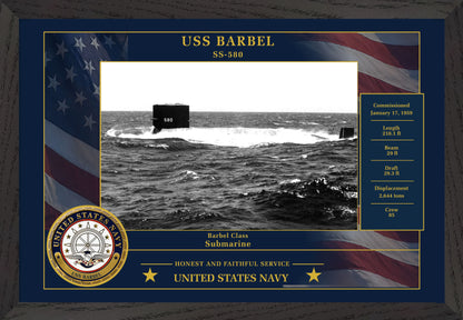 USS Barbel SS-580 Framed Patriotic Photo