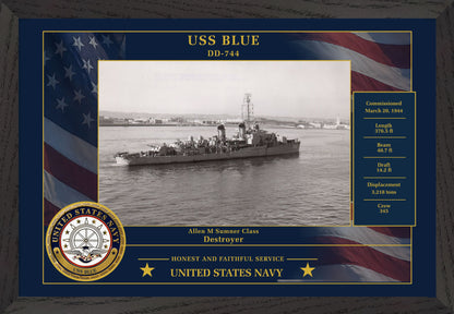 USS Blue DD-744 Framed Patriotic Photo