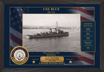 USS Blue DD-744 Framed Patriotic Photo