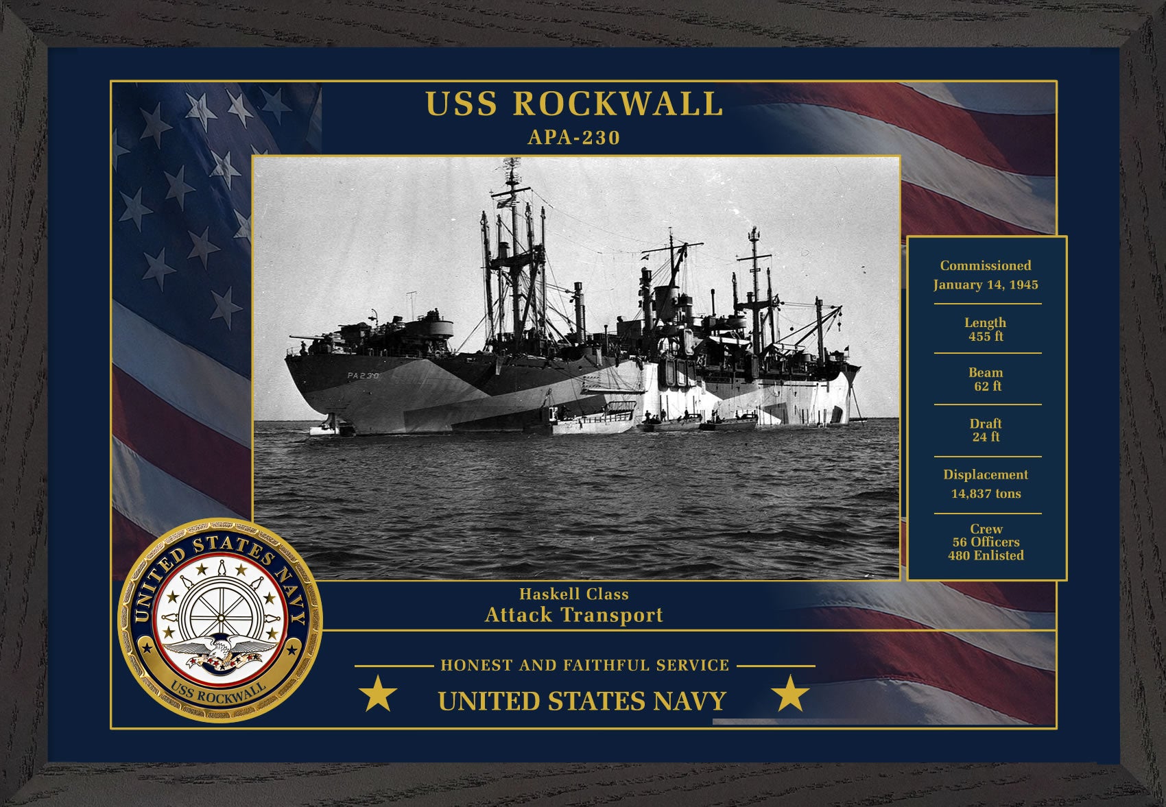 USS Rockwall APA-230 Framed Patriotic Photo