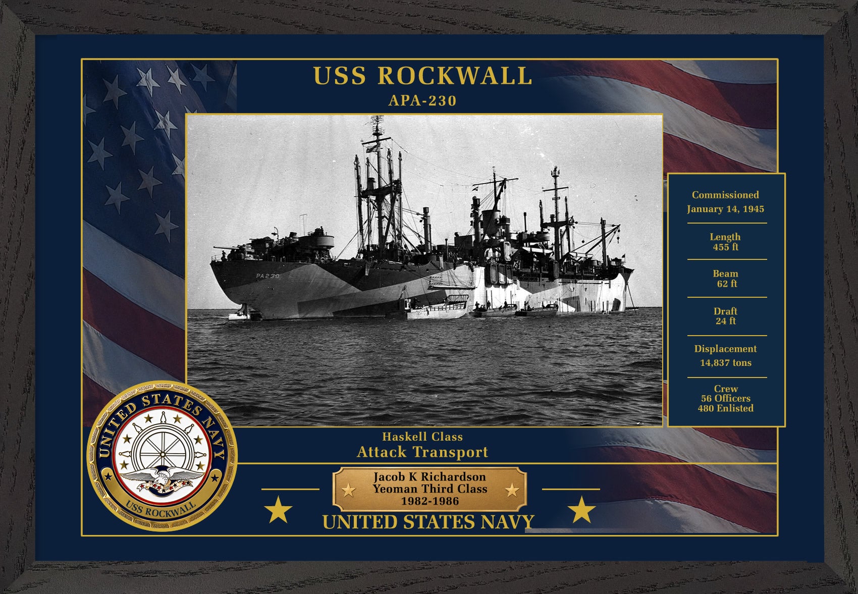 USS Rockwall APA-230 Framed Patriotic Photo