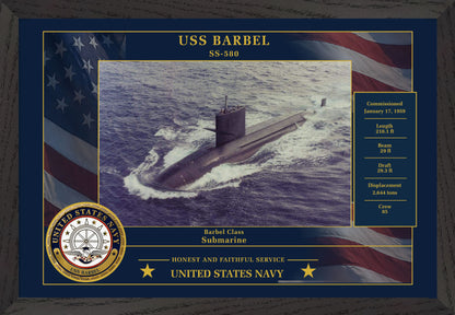 USS Barbel SS-580 Framed Patriotic Photo
