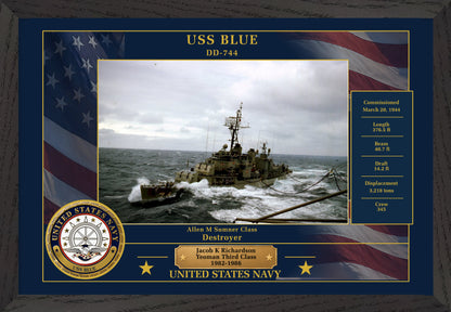 USS Blue DD-744 Framed Patriotic Photo