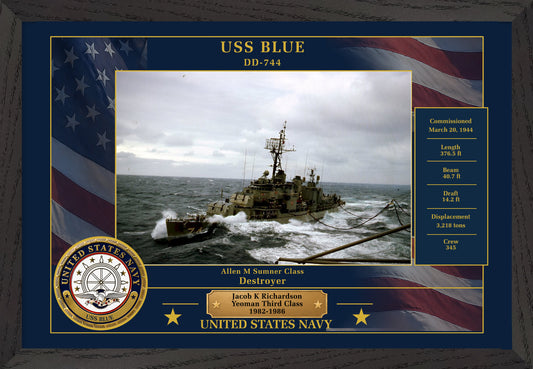 USS Blue DD-744 Framed Patriotic Photo