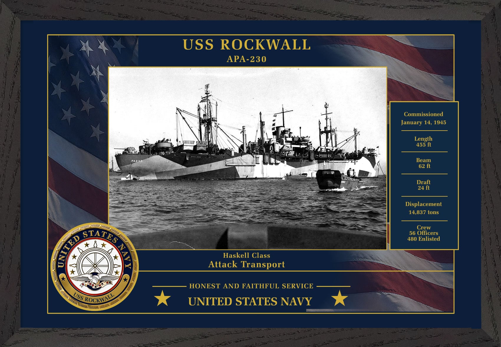 USS Rockwall APA-230 Framed Patriotic Photo
