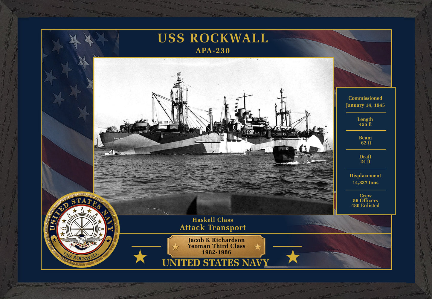 USS Rockwall APA-230 Framed Patriotic Photo