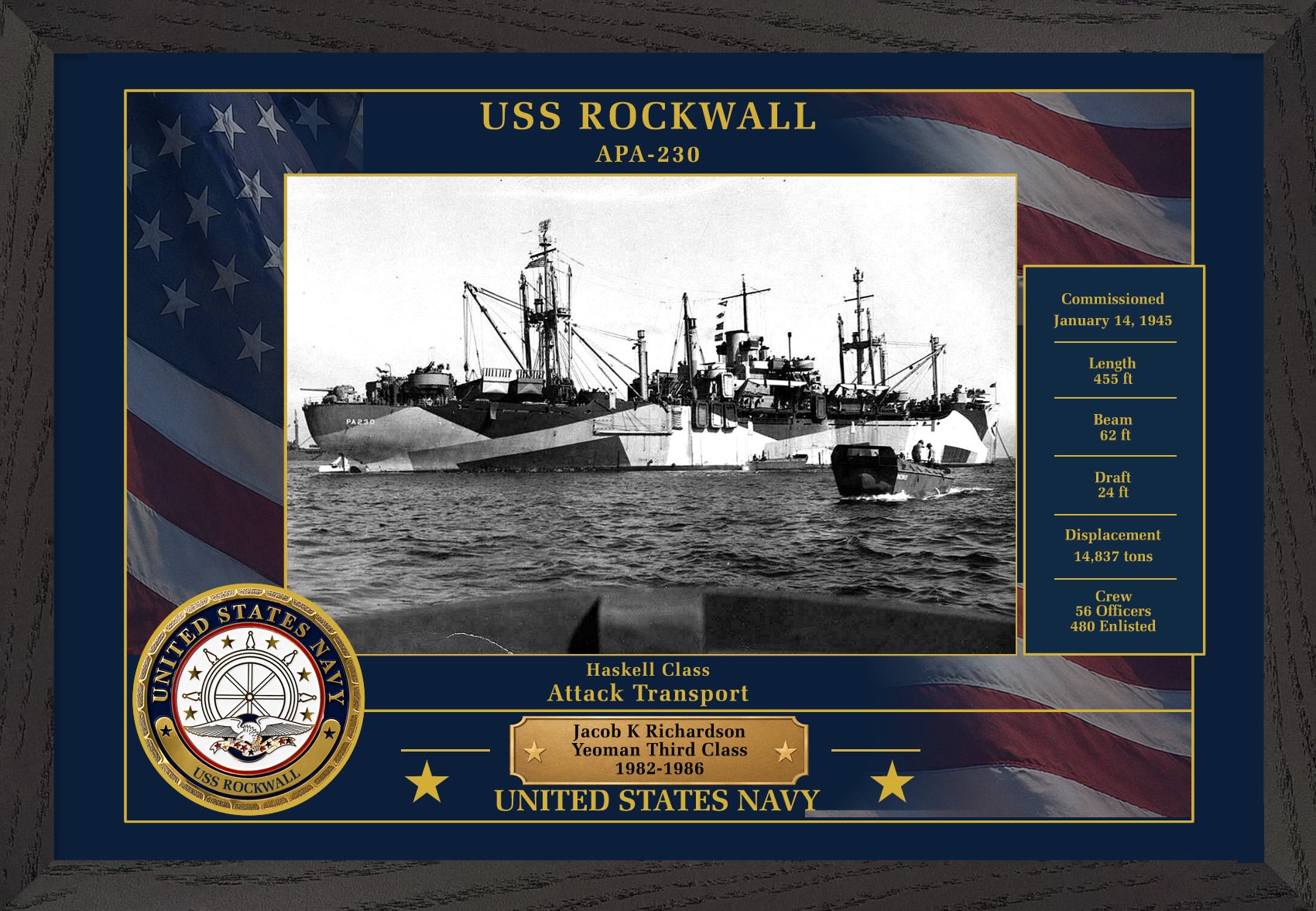 USS Rockwall APA-230 Framed Patriotic Photo