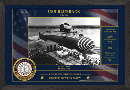 USS Blueback SS-581 Framed Patriotic Photo