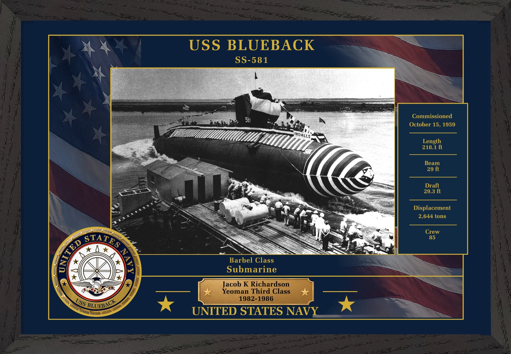 USS Blueback SS-581 Framed Patriotic Photo