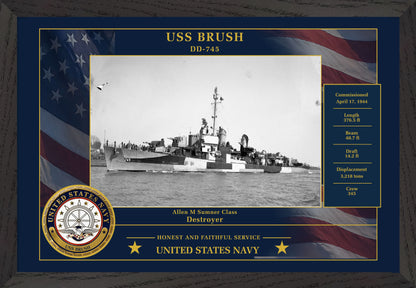 USS Brush DD-745 Framed Patriotic Photo