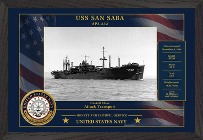 USS San Saba APA-232 Framed Patriotic Photo