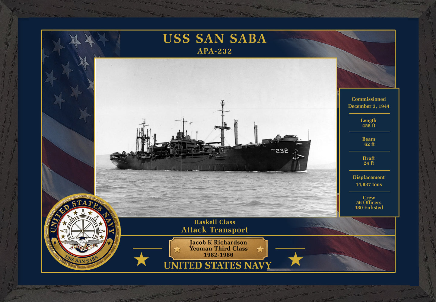 USS San Saba APA-232 Framed Patriotic Photo
