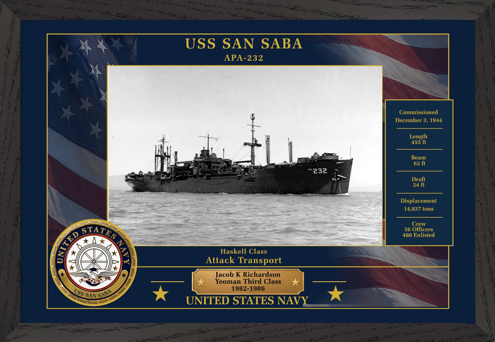 USS San Saba APA-232 Framed Patriotic Photo