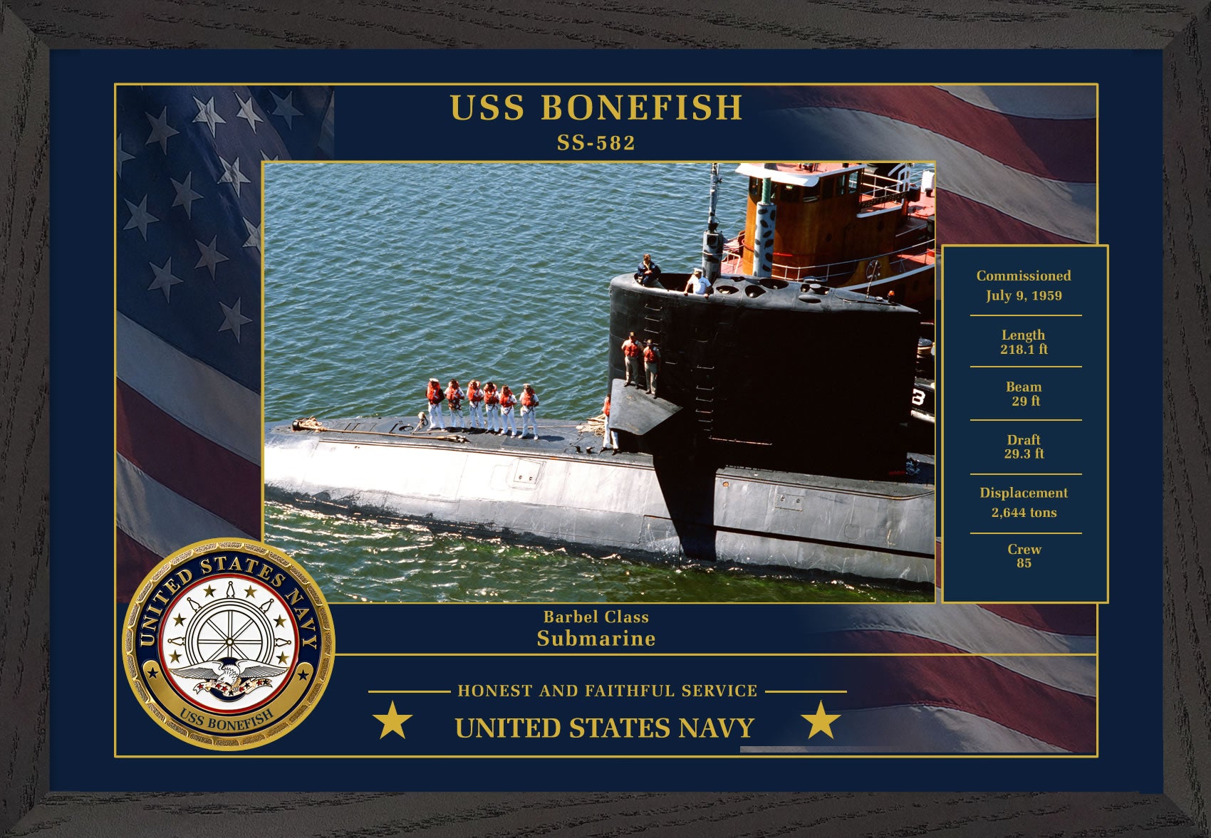 USS Bonefish SS-582 Framed Patriotic Photo