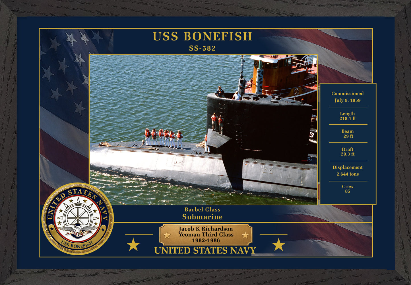 USS Bonefish SS-582 Framed Patriotic Photo