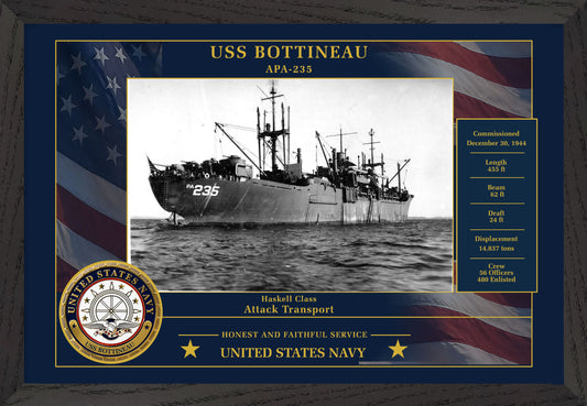 USS Bottineau APA-235 Framed Patriotic Photo