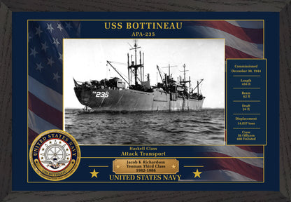 USS Bottineau APA-235 Framed Patriotic Photo
