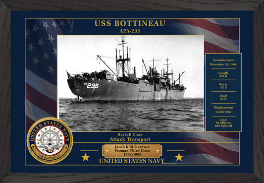 USS Bottineau APA-235 Framed Patriotic Photo
