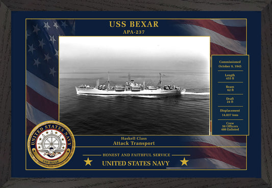 USS Bexar APA-237 Framed Patriotic Photo