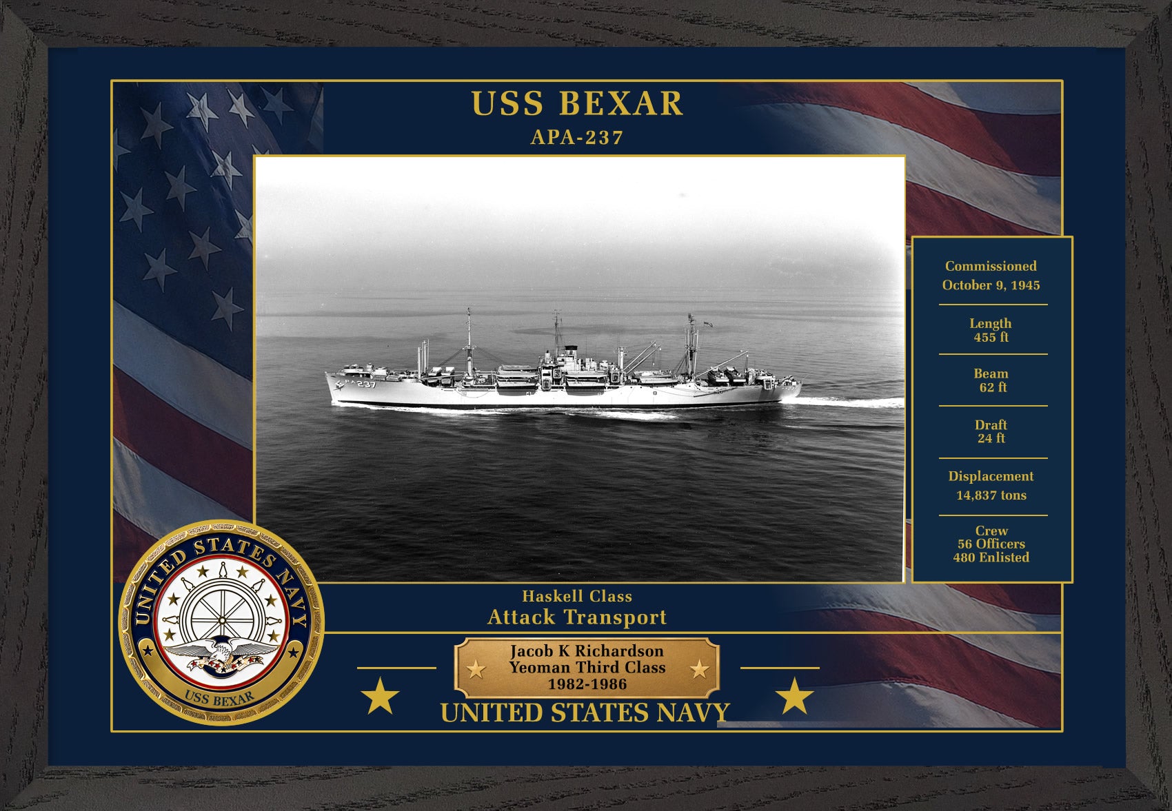 USS Bexar APA-237 Framed Patriotic Photo