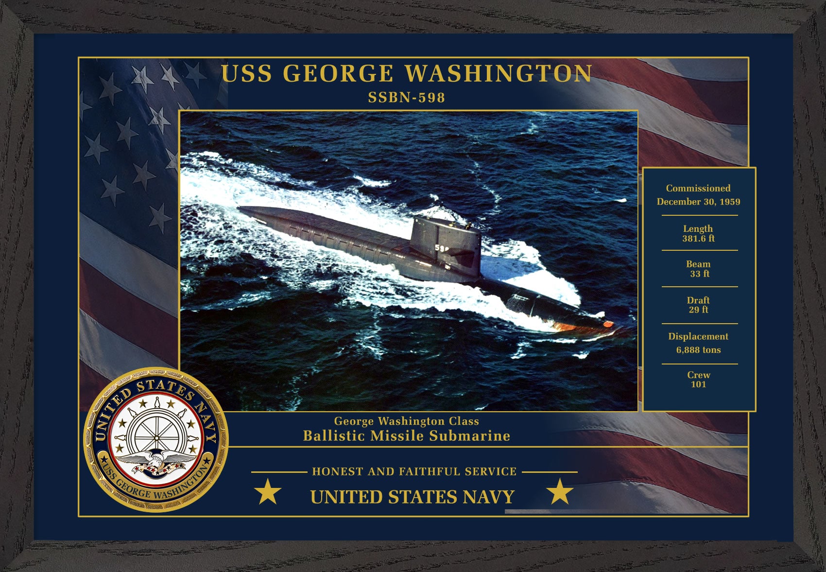 USS George Washington SSBN-598 Framed Patriotic Photo