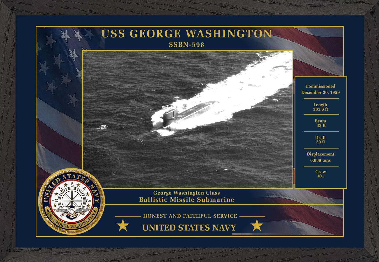 USS George Washington SSBN-598 Framed Patriotic Photo