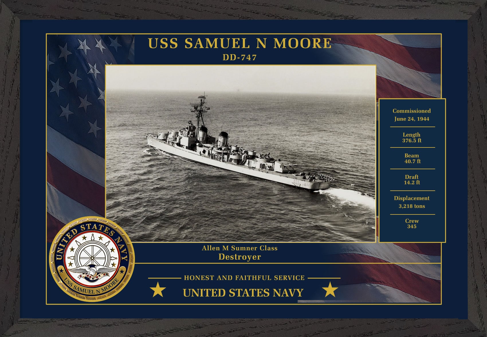 USS Samuel N Moore DD-747 Framed Patriotic Photo