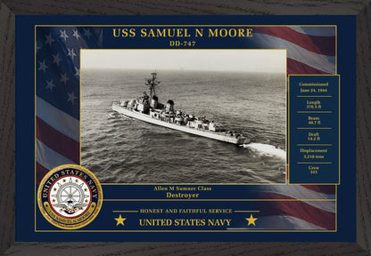 USS Samuel N Moore DD-747 Framed Patriotic Photo