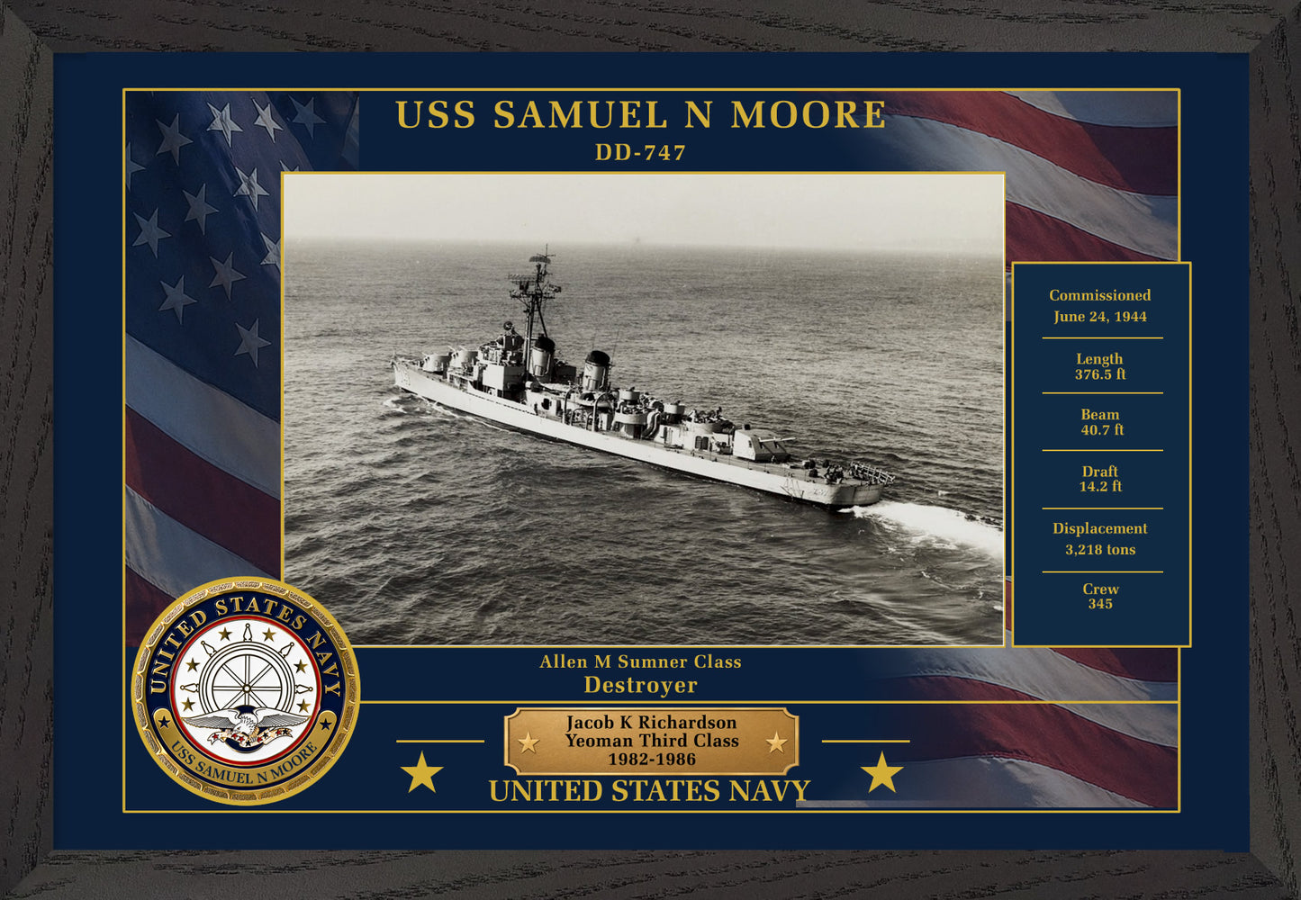 USS Samuel N Moore DD-747 Framed Patriotic Photo