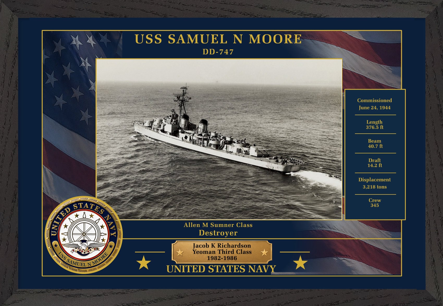 USS Samuel N Moore DD-747 Framed Patriotic Photo