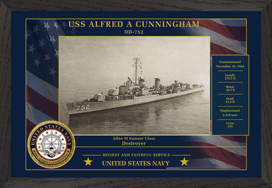 USS Alfred A Cunningham DD-752 Framed Patriotic Photo
