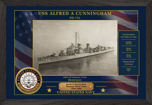 USS Alfred A Cunningham DD-752 Framed Patriotic Photo