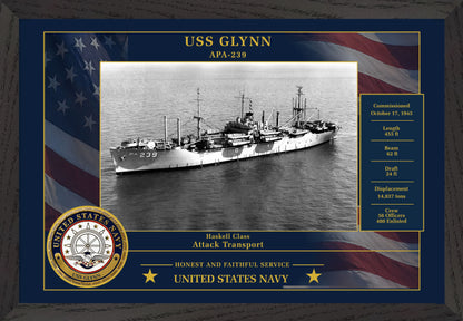 USS Glynn APA-239 Framed Patriotic Photo