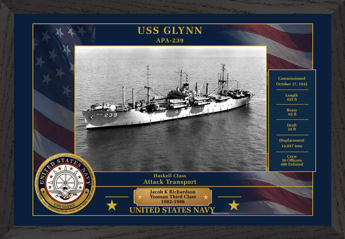 USS Glynn APA-239 Framed Patriotic Photo