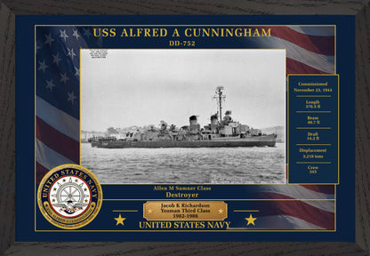 USS Alfred A Cunningham DD-752 Framed Patriotic Photo
