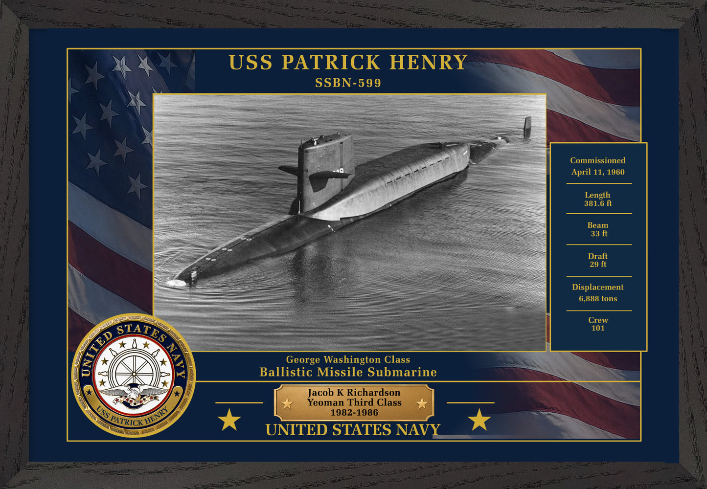 USS Patrick Henry SSBN-599 Framed Patriotic Photo