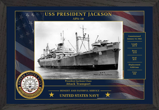 USS President Jackson APA-18 Framed Patriotic Photo