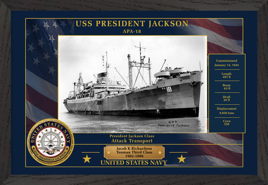 USS President Jackson APA-18 Framed Patriotic Photo