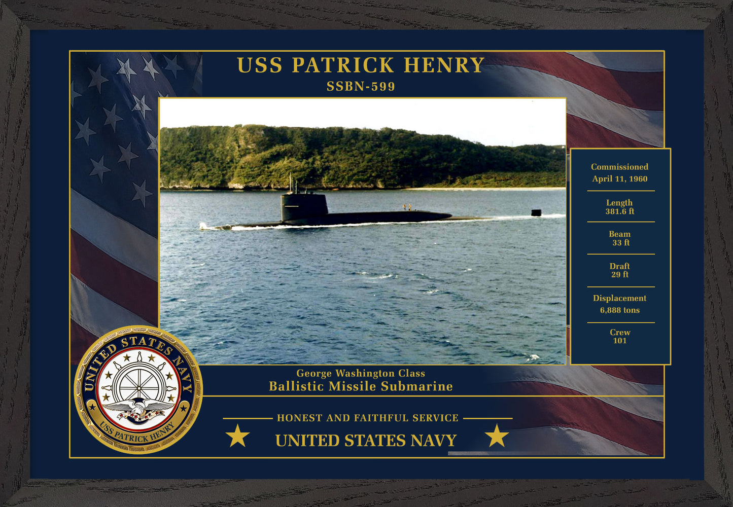 USS Patrick Henry SSBN-599 Framed Patriotic Photo