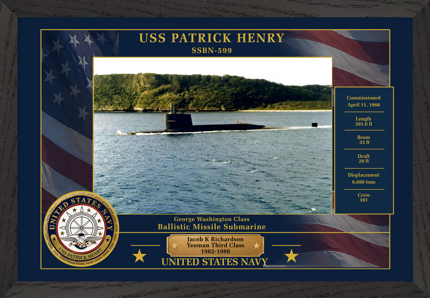 USS Patrick Henry SSBN-599 Framed Patriotic Photo
