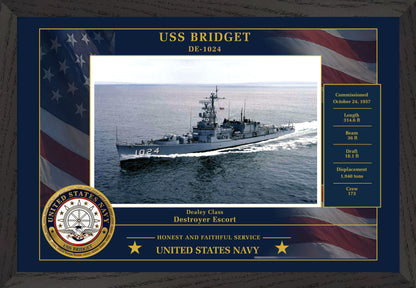 USS Bridget DE-1024 Framed Patriotic Photo