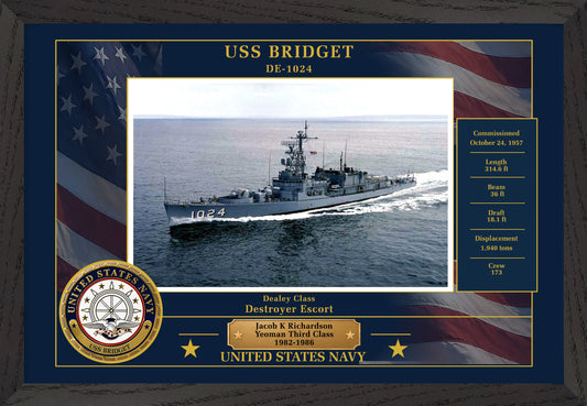 USS Bridget DE-1024 Framed Patriotic Photo