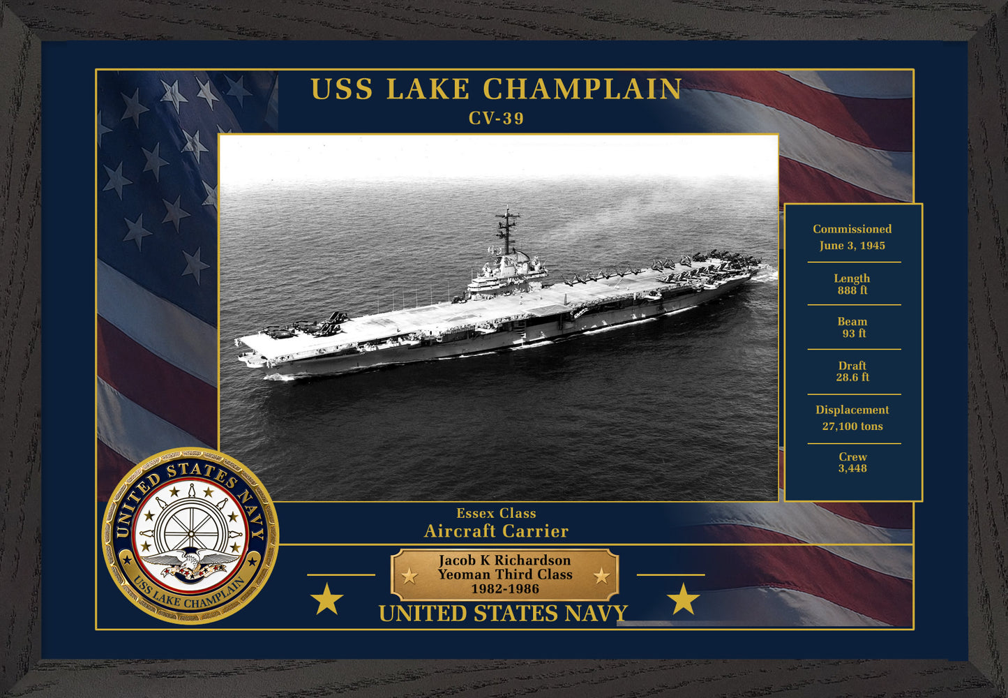 USS Lake Champlain CV-39 Framed Patriotic Photo