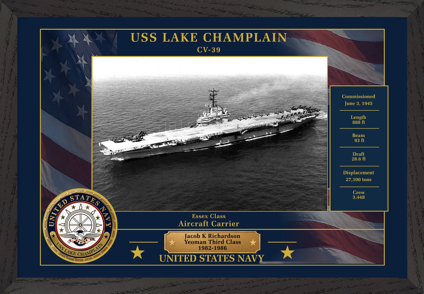 USS Lake Champlain CV-39 Framed Patriotic Photo