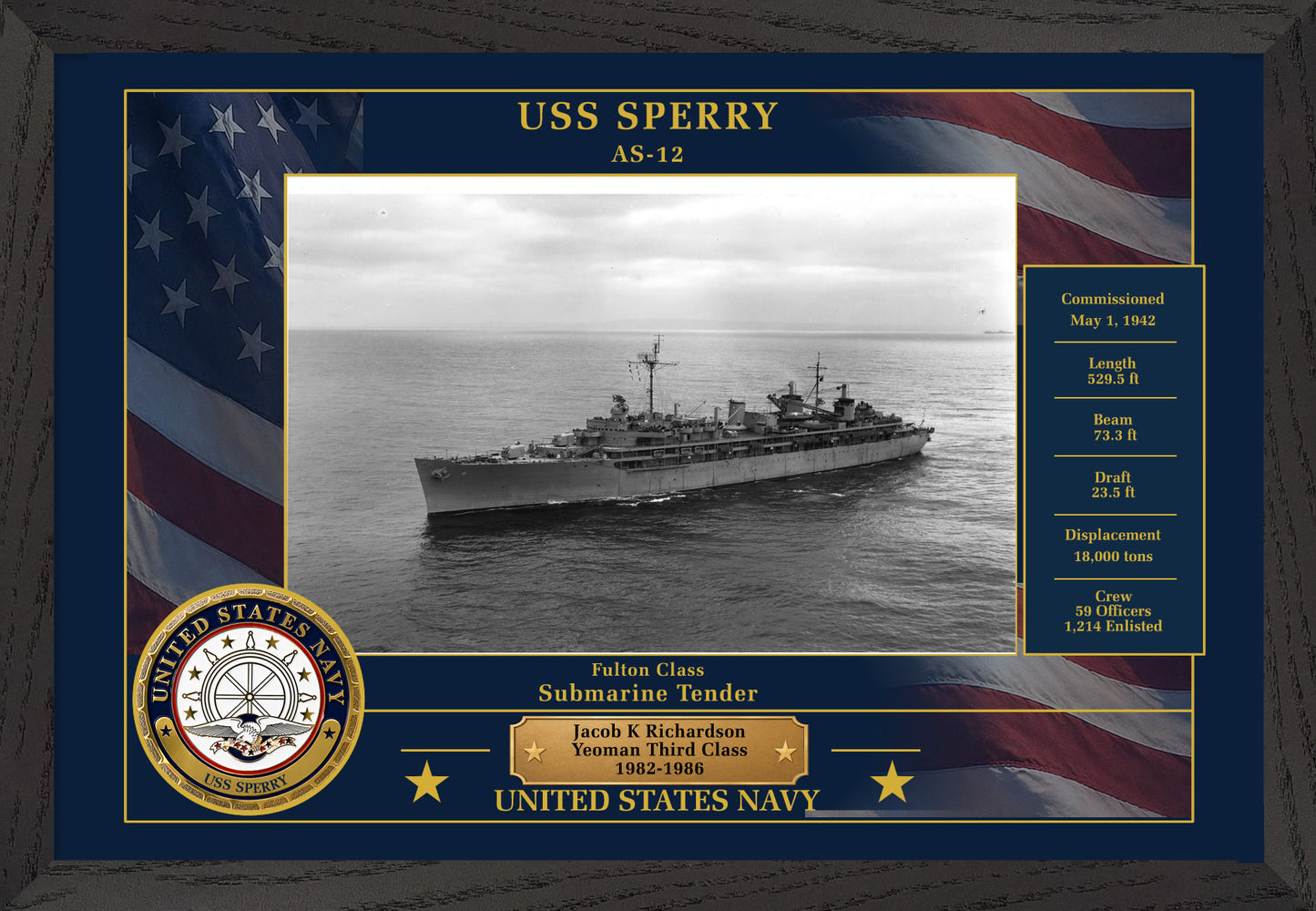 USS Sperry AS-12 Framed Patriotic Photo