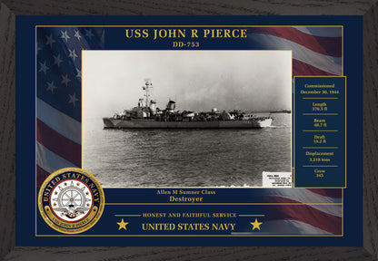 USS John R Pierce DD-753 Framed Patriotic Photo