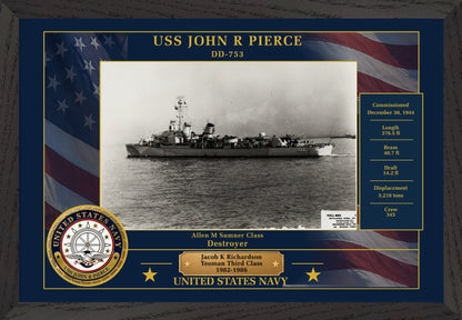 USS John R Pierce DD-753 Framed Patriotic Photo