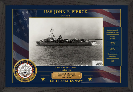 USS John R Pierce DD-753 Framed Patriotic Photo